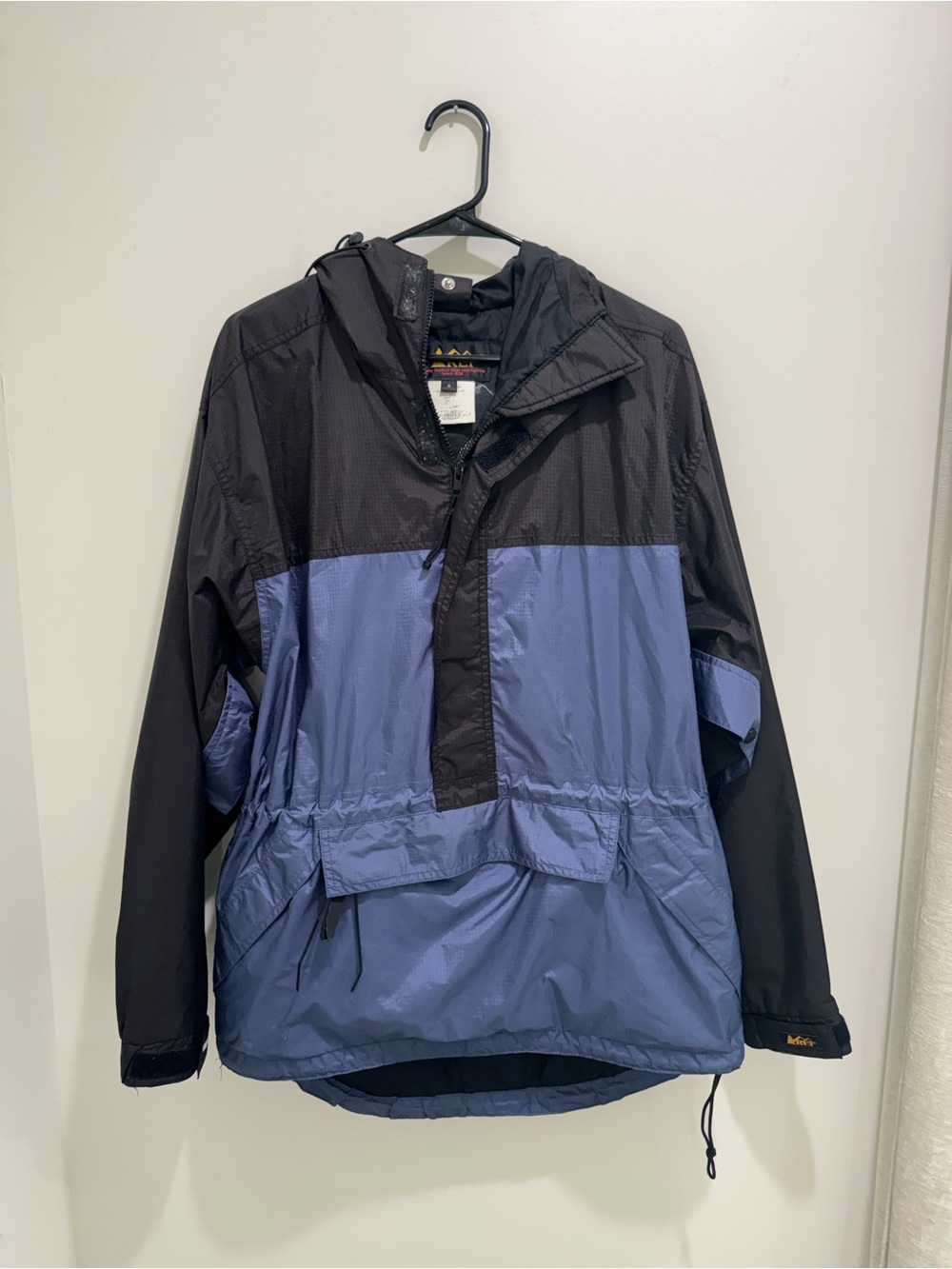Vintage REI Gore-Tex Colorblock Anorak Rain Jacket Blue Black Size Small